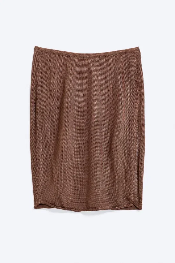Falda midi de punto de talle medio – Marrón Falda midi de punto de talle medio – Marrón