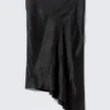 Falda midi de satén de talle bajo – Negro