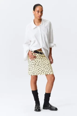 Falda midi de talle bajo – Amarillo claro – Lunares