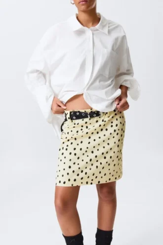 Falda midi de talle bajo – Amarillo claro – Lunares