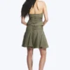 Falda midi de talle medio con lazo en la cintura – Verde caqui