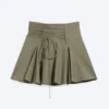 Falda midi de talle medio con lazo en la cintura – Verde caqui
