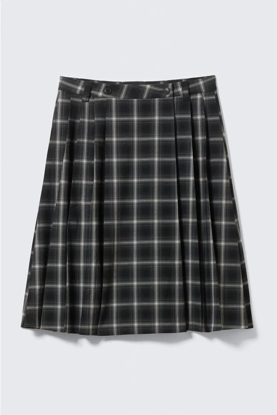 Falda midi plisada de talle medio – A cuadros Falda midi plisada de talle medio – A cuadros