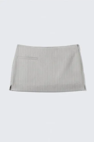 Falda mini de traje de cintura baja – Gris claro – Rayas finas