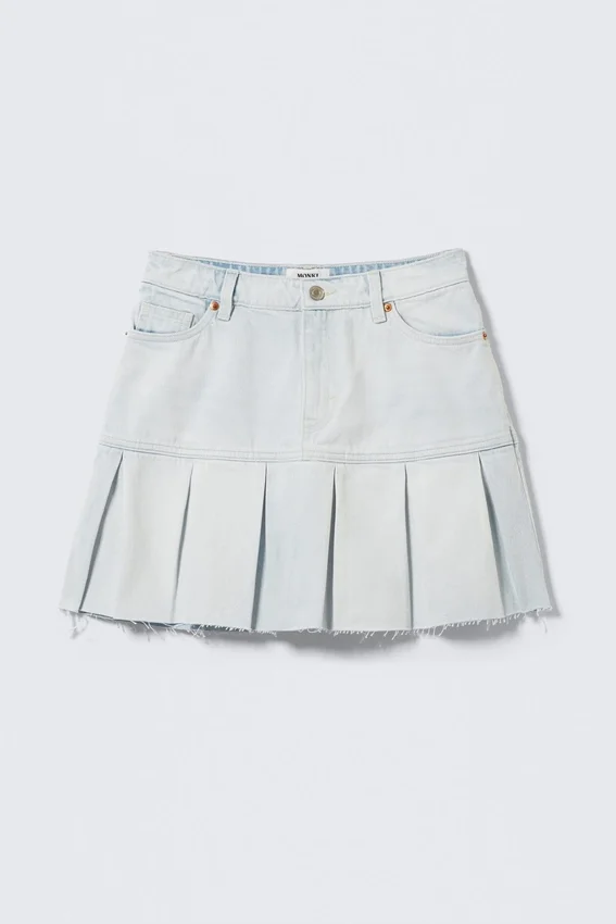 Falda mini vaquera plisada – Azul fluido – Azul claro Falda mini vaquera plisada – Azul fluido – Azul claro