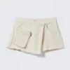 Falda-pantalón cruzada asimétrica de sarga de algodón – Blanco