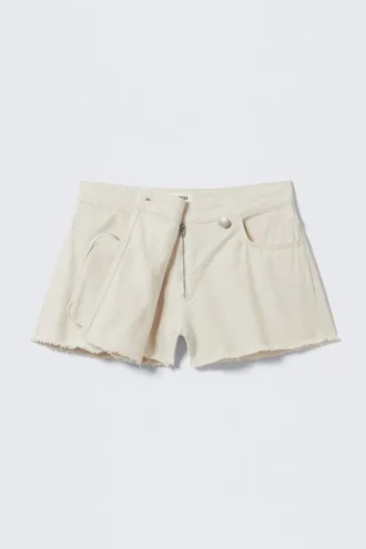 Falda-pantalón cruzada asimétrica de sarga de algodón – Blanco
