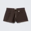 Falda-pantalón cruzada asimétrica de sarga de algodón – Marrón oscuro Falda-pantalón cruzada asimétrica de sarga de algodón – Marrón oscuro