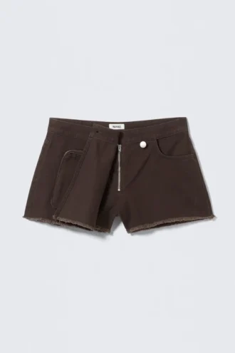 Falda-pantalón cruzada asimétrica de sarga de algodón – Marrón oscuro