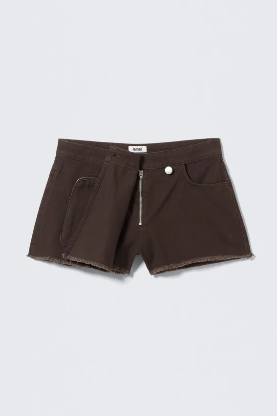 Falda-pantalón cruzada asimétrica de sarga de algodón – Marrón oscuro Falda-pantalón cruzada asimétrica de sarga de algodón – Marrón oscuro