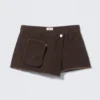 Falda-pantalón cruzada asimétrica de sarga de algodón – Marrón oscuro Falda-pantalón cruzada asimétrica de sarga de algodón – Marrón oscuro