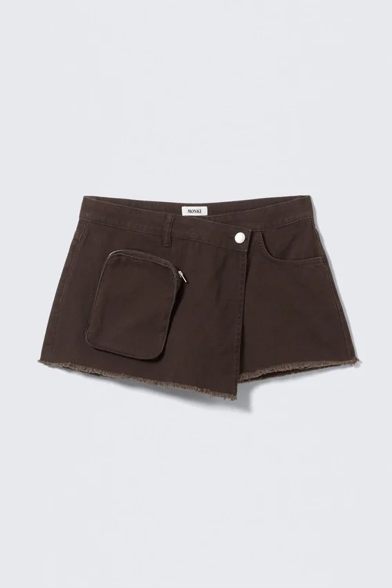 Falda-pantalón cruzada asimétrica de sarga de algodón – Marrón oscuro Falda-pantalón cruzada asimétrica de sarga de algodón – Marrón oscuro