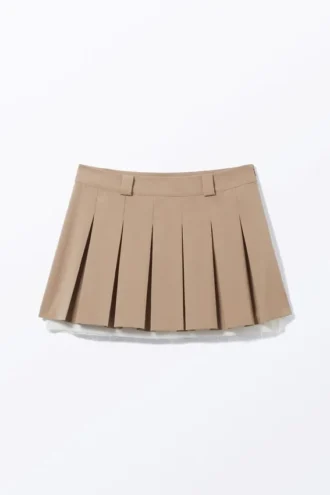 Falda plisada de talle bajo – Beige empolvado