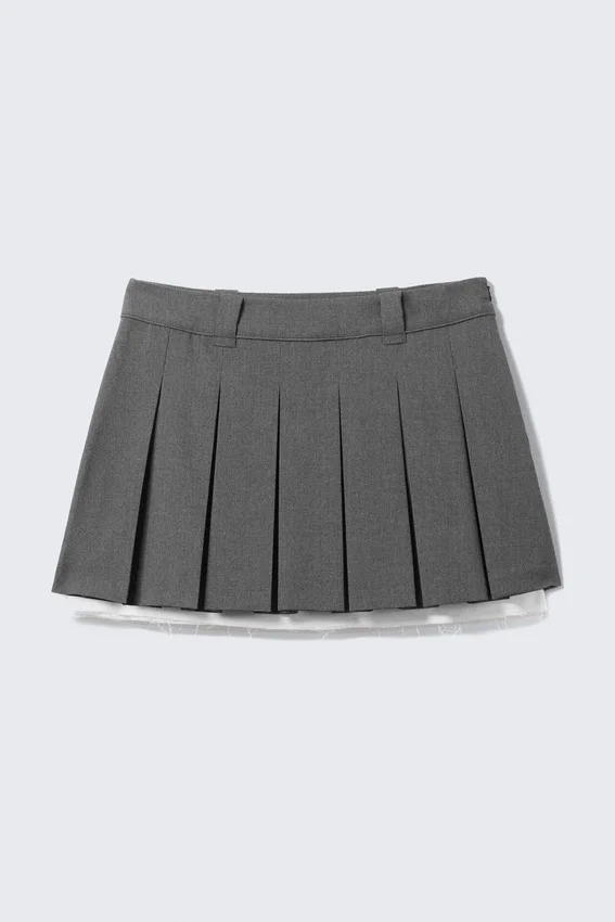 Falda plisada de talle bajo – Gris oscuro Falda plisada de talle bajo – Gris oscuro