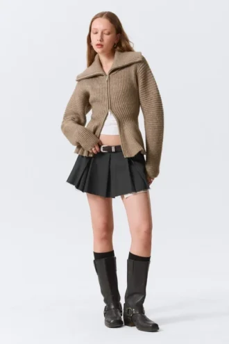 Falda plisada de traje – Gris oscuro jaspeado
