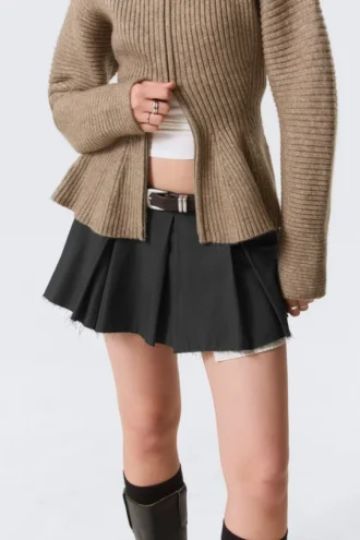 Falda plisada de traje – Gris oscuro jaspeado
