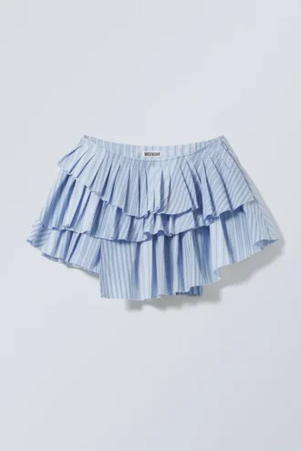 Falda plisada en capas – Rayas azul claro