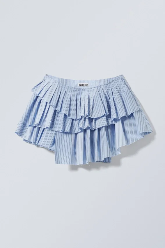 Falda plisada en capas – Rayas azul claro Falda plisada en capas – Rayas azul claro
