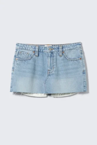 Falda vaquera de talle bajo con dobladillo sin rematar – Azul fresco – Azul claro