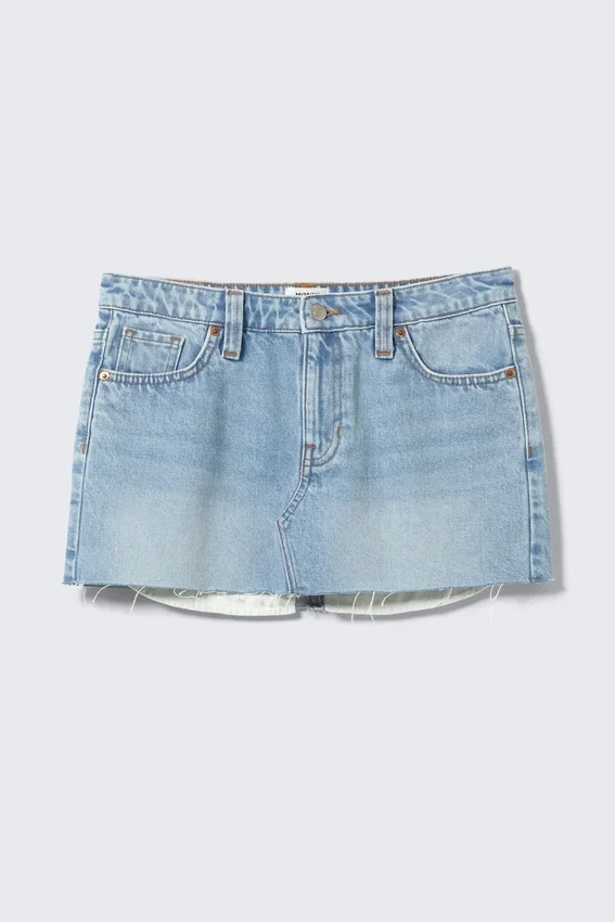 Falda vaquera de talle bajo con dobladillo sin rematar – Azul fresco – Azul claro Falda vaquera de talle bajo con dobladillo sin rematar – Azul fresco – Azul claro