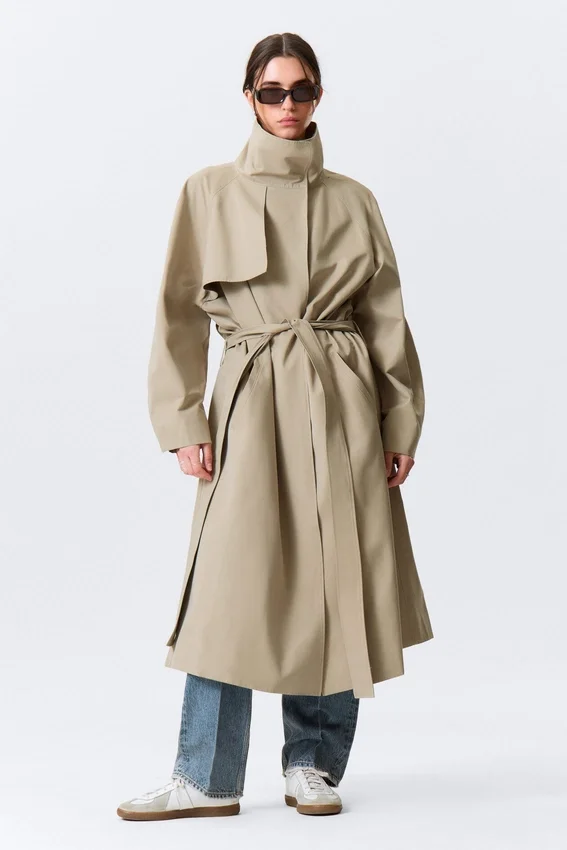 Gabardina de corte holgado con cuello de embudo – Beige Gabardina de corte holgado con cuello de embudo – Beige