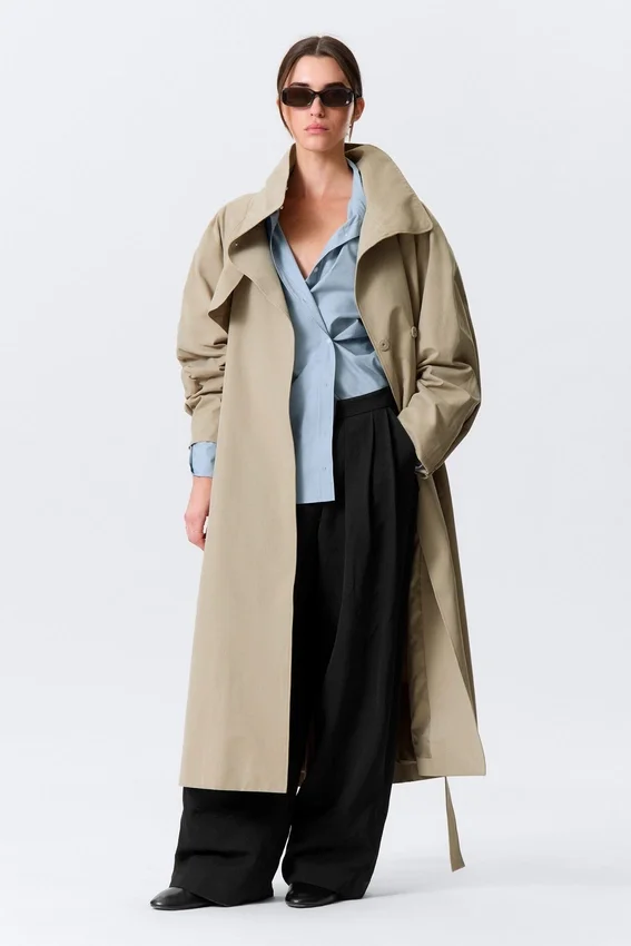Gabardina de corte holgado con cuello de embudo – Beige Gabardina de corte holgado con cuello de embudo – Beige