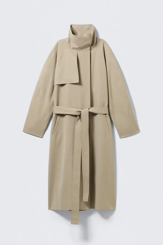Gabardina de corte holgado con cuello de embudo – Beige Gabardina de corte holgado con cuello de embudo – Beige
