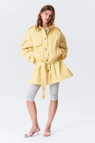 Gabardina holgada de un solo botonadura Rosabel – Amarillo claro