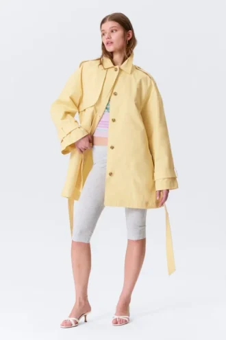 Gabardina holgada de un solo botonadura Rosabel – Amarillo claro