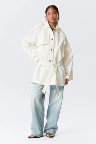 Gabardina holgada de una sola botonadura Rosabel – Blanca