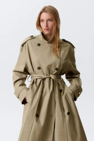 Gabardina oversize de lona con doble botonadura – Beige