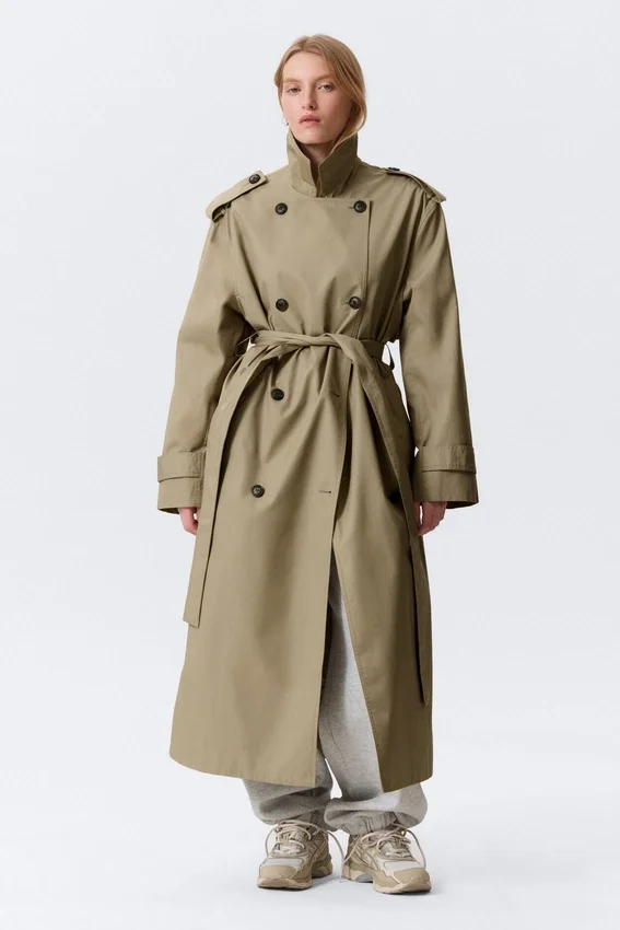 Gabardina oversize de lona con doble botonadura – Beige Gabardina oversize de lona con doble botonadura – Beige
