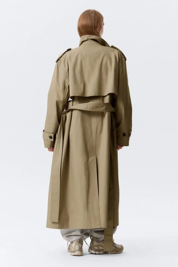 Gabardina oversize de lona con doble botonadura – Beige Gabardina oversize de lona con doble botonadura – Beige