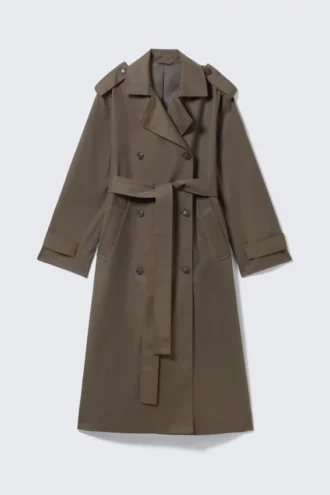 Gabardina oversize de lona con doble botonadura – Dark Mole