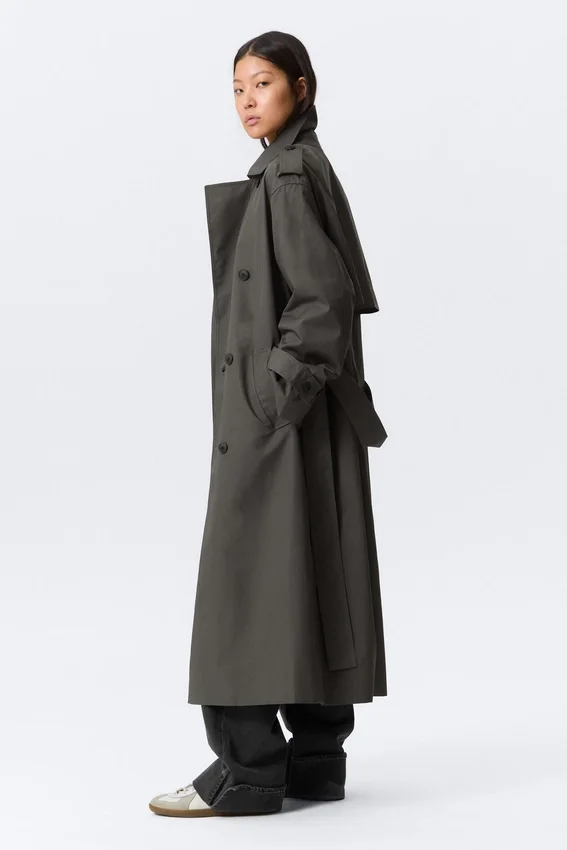 Gabardina oversize de lona con doble botonadura – Gris oscuro Gabardina oversize de lona con doble botonadura – Gris oscuro