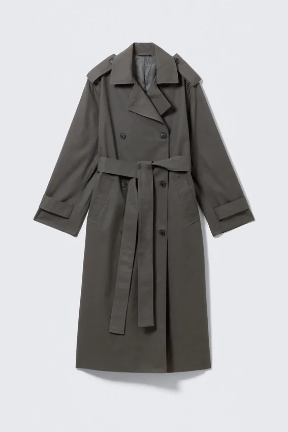Gabardina oversize de lona con doble botonadura – Gris oscuro Gabardina oversize de lona con doble botonadura – Gris oscuro