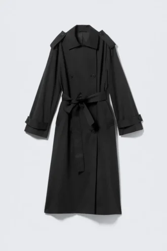 Gabardina oversize de lona con doble botonadura – Negro