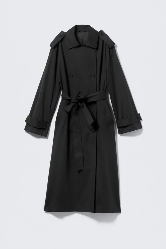Gabardina oversize de lona con doble botonadura – Negro Gabardina oversize de lona con doble botonadura – Negro