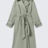 Gabardina oversize de nailon con cinturón – Verde caqui Gabardina oversize de nailon con cinturón – Verde caqui