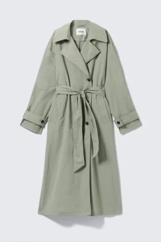 Gabardina oversize de nailon con cinturón – Verde caqui