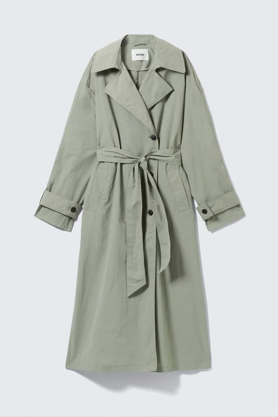 Gabardina oversize de nailon con cinturón – Verde caqui Gabardina oversize de nailon con cinturón – Verde caqui