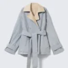 Gabardina reversible corta de doble botonadura – Beige y gris claro