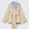 Gabardina reversible corta de doble botonadura – Beige y gris claro