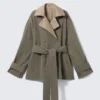 Gabardina reversible corta de doble botonadura – Beige y verde caqui