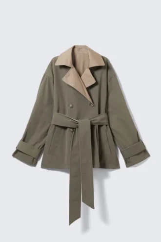Gabardina reversible corta de doble botonadura – Beige y verde caqui