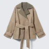 Gabardina reversible corta de doble botonadura – Beige y verde caqui