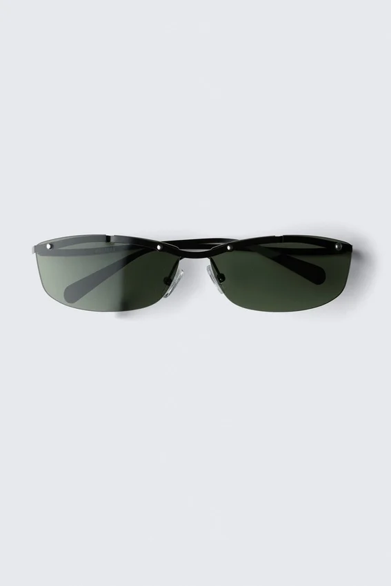 Gafas de sol con montura metálica rectangular – Negras – Lentes verdes Gafas de sol con montura metálica rectangular – Negras – Lentes verdes