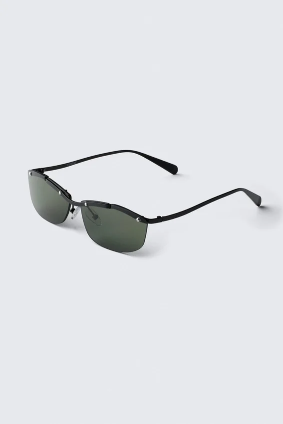 Gafas de sol con montura metálica rectangular – Negras – Lentes verdes Gafas de sol con montura metálica rectangular – Negras – Lentes verdes