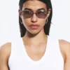Gafas de sol con montura ovalada fina – Greige – Lentes grises