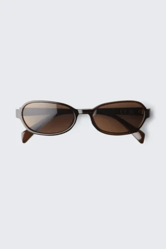 Gafas de sol de montura ovalada fina – Marrón oscuro – Lentes marrones